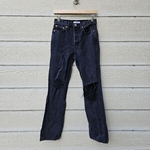RE/DONE button fly High Rise Loose jeans Washed Black with Rips size 25